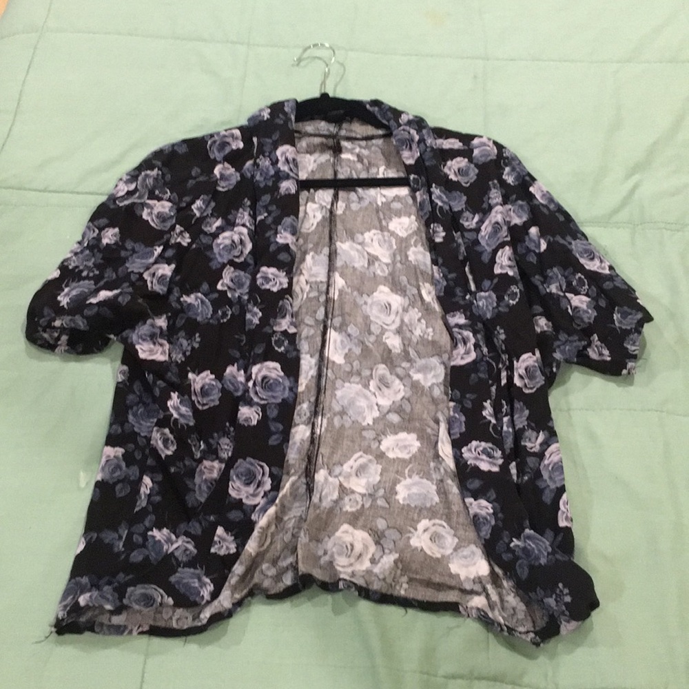 floral short sleeve cardigan